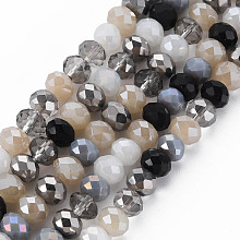 Honeyhandy Electroplate Glass Beads Strands, AB Color Plated, Faceted, Rondelle, Wheat, 7.5~8x6mm, Hole: 1.5mm, about 69~72pcs/strand, 16.54 inch~17.24 inch(42cm~43.8cm)