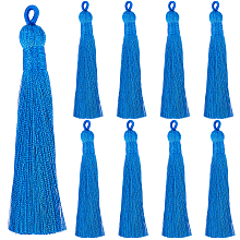 SUNNYCLUE 10Pcs Nylon Tassels Big Pendant Decorations, Blue, 83~92x9~10mm, Hole: 1.5~4mm