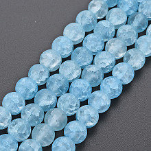 Honeyhandy Crackle Glass Beads Strands, Dyed & Heated, Frosted, Round, Cornflower Blue, 8mm, Hole: 1.2mm, about 50~51pcs/strand, 15.35 inch(39cm)