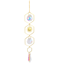 Honeyhandy Quartz Crystal Big Pendant Decorations, Hanging Sun Catchers, Sun, Clear AB, 420x40mm