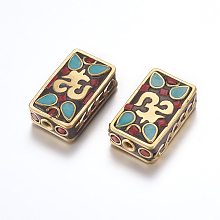 Honeyhandy Handmade Indonesia Beads, with Brass Findings, Nickel Free, Rectangle with Om Symbol, Raw(Unplated), 24x14.5~15x8mm, Hole: 2mm