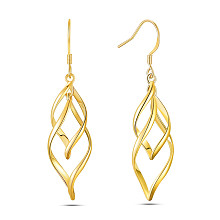 SHEGRACE Brass Dangle Earrings, with 925 Sterling Silver Pins, Leaf, Golden, 48x12mm