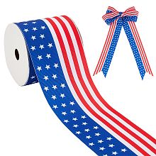 OLYCRAFT Independence Day Polyester Ribbon, for Gift Wrapping, Party Decoration, Flat with Flag Pattern, Royal Blue, 2-1/2 inch(63mm), about 10 yards/roll