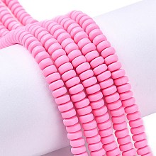 Honeyhandy Handmade Polymer Clay Beads Strands, for DIY Jewelry Crafts Supplies, Flat Round, Deep Pink, 6~7x3mm, Hole: 1.5mm, about 113~116pcs/strand, 15.55 inch~16.14 inch(39.5~41cm)