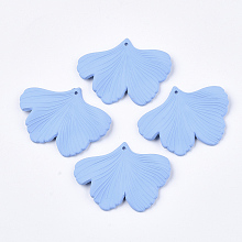 Honeyhandy Spray Painted Acrylic Pendants, Rubberized Style, Ginkgo Leaf, Cornflower Blue, 33x45x2mm, Hole: 1.4mm