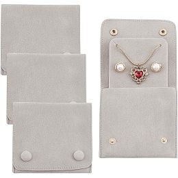 BENECREAT 4Pcs Velvet Jewelry Pouches Jewelry Gift Bags with Double Snap Fastener for Rings Necklaces, Bracelets, Earrings and Jewelry Storage, Gainsboro, 3.93x3.7inch