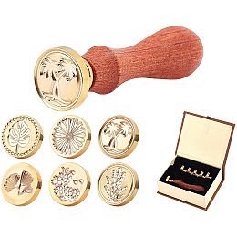 Pandahall Elite Flower Wax Seal Stamp Set, 6pcs Plant Sealing Wax Stamps Head with Wooden Handle, Vintage Retro Classical Daisy Leaf Seal Wax Stamp for Invitations Cards Letters Envelopes Wine Packages