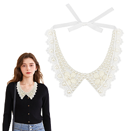 NBEADS Detachable Bowknot False Collar, Rhinestone Embroidered Flower Fake Collar Old Lace Collar with Plastic Pearl and Crystal Flower for Women Clothing Neckline Decoration