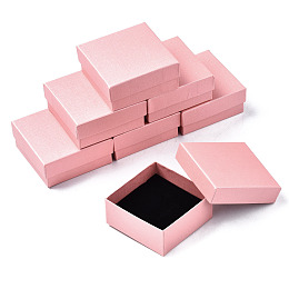 Honeyhandy Cardboard Jewelry Boxes, for Ring, Earring, Necklace, with Sponge Inside, Square with Bowknot, Pink, 7.4x7.4x3.2cm