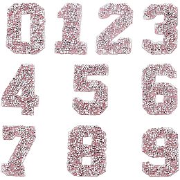 GORGECRAFT Glitter Rhinestone Number Stickers 0-9 Numbers 2.7 Inch High Self-Adhesive Sticker Iron-on Word Stickers for Cars Arts Crafts Clothing DIY Decoration (Pink)