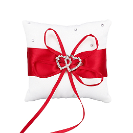 CRASPIRE Ring Cushion Wedding Marriage Couple Ring Holder Ring Bearer Cushion Wedding Ring Pillow Red Bow knot Double Hearts Diamonds Wedding Ring Pillow Bearer Holder Pillow with Bow knot