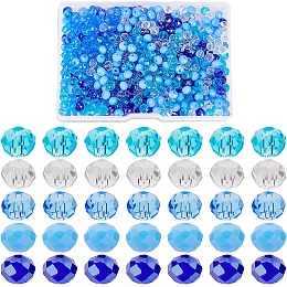 PandaHall Elite 500pcs Blue Crystal Beads, 6mm Blue Sea Faceted Glass Bead 5 Colors Rondelle Loose Beads Spacers for Summer Hawaii Boho Bracelets, Necklaces, Bag, Flower Crafts DIY Jewelry Making