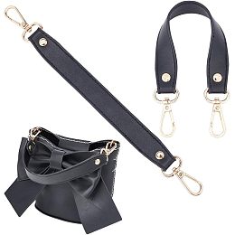 WADORN 2Pcs PU Leather Handbag Handle, 11.2 Inch Short Leather Purse Strap Tote Handbag Bucket Bag Top Handles Clutch Purse Handles Crossbody Shoulder Strap Extension Replacement Accessories, Black