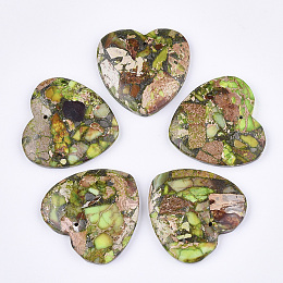 Honeyhandy Synthetic Gold Line Regalite/Imperial Jasper/Sea Sediment Jasper Pendants, Dyed, Heart, Lime Green, 38.5~39.5x40~40.5x7~7.5mm, Hole: 1.4mm