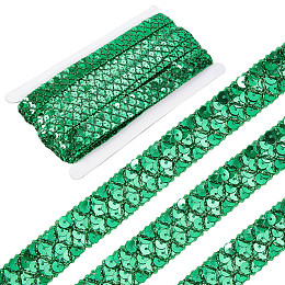 GORGECRAFT 14Yds 0.78" Green Sequin Trim Ribbon Glitter Lace Ribbon Sequins Beads Ribbon Sequin Strips 3 Rows Paillette Roll for Sewing Christmas Crafts Embellishments Costume Ornament Home Decor