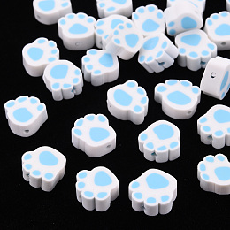 Honeyhandy Handmade Polymer Clay Beads, Paw Print, Light Sky Blue, 8~11x9~11x4~5mm, Hole: 1.2~1.6mm