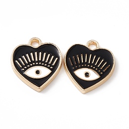 Honeyhandy Alloy Enamel Pendants, Golden, Heart with Eye Charm, Black, 14.5x13x1.5mm, Hole: 1.6mm