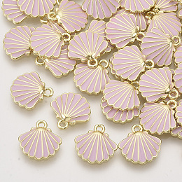 Honeyhandy Alloy Enamel Charms, Light Gold, Scallop Shell Shape, Plum, 13x13x2mm, Hole: 1.5mm