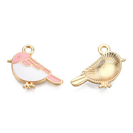 Honeyhandy Alloy Charms, with Enamel, Light Gold, Bird, Pink, 15.5x19.5x3mm, Hole: 2mm