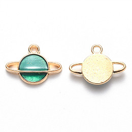 Honeyhandy Alloy Enamel Pendants, Planet, Universe Space Charms, Light Gold, Teal, 12x16.5x3mm, Hole: 1.6mm