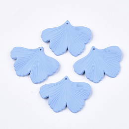 Honeyhandy Spray Painted Acrylic Pendants, Rubberized Style, Ginkgo Leaf, Cornflower Blue, 33x45x2mm, Hole: 1.4mm