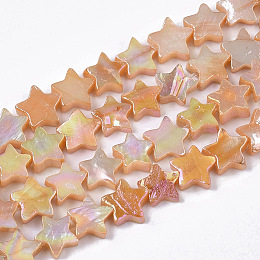 Freshwater Shell Beads Strands, AB Color Plated, Dyed, Star, Light Salmon, 8~9x9x2~3mm, Hole: 0.8mm; about 55~59pcs/Strand, 15.89 inches(40.36cm)