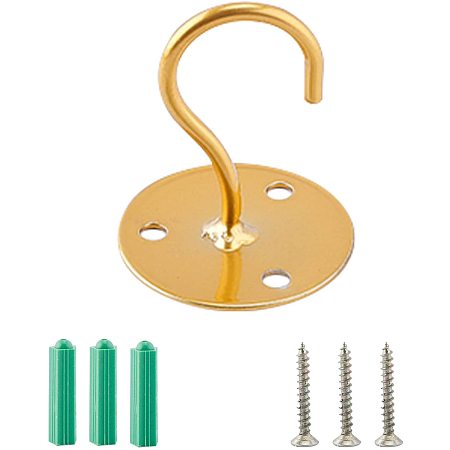 GORGECRAFT Ceiling Hooks Metal Plant Bracket Wall Mount Hanger Bracket with Screws and Anchors for Hanging Lanterns, Bird Feeders, Wind Chimes, Planters and Baskets, Gold
