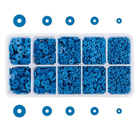Environmental Handmade Polymer Clay Beads, Disc/Flat Round, Heishi Beads, Steel Blue, 11x7x3cm; about 3800~4000pcs/box