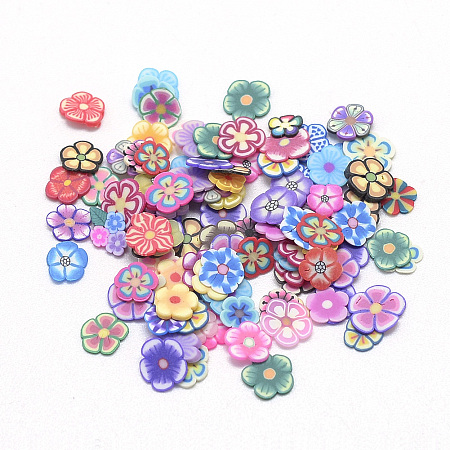 ARRICRAFT Handmade Polymer Clay Cabochons, No Hole, Flower, Mixed Color, 4~6x4~6x0.3~0.8mm