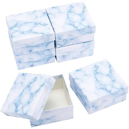BENECREAT 6 Packs 5x5x2.5 Inches Marble Square Cardboard Jewelry Gift Boxes Earring Ring Bracelet Packing Boxes for Anniversaries, Weddings, Birthdays Favors