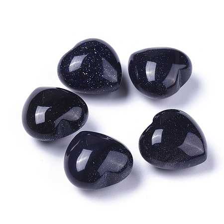 Honeyhandy Synthetic Blue Goldstone Beads, No Hole/Undrilled, Heart, 20x20x13~13.5mm