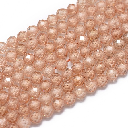 Honeyhandy Cubic Zirconia Beads Strands, Faceted, Round, Bisque, 4mm, Hole: 0.8mm, about 91pcs/strand, 15 inch(38cm)
