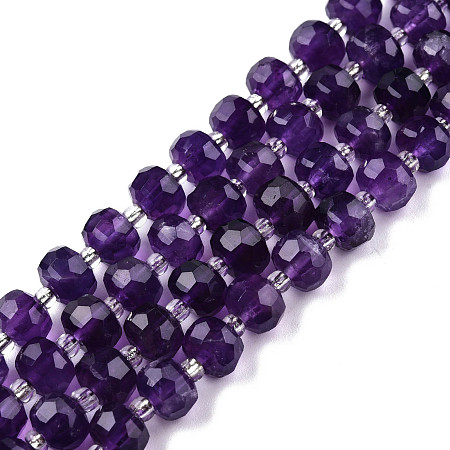 Honeyhandy Natural Amethyst Beads Strands, with Seed Beads, Faceted, Rondelle, 8x6mm, Hole: 1mm, about 20~22pcs/strand, 7.09 inch(18cm)
