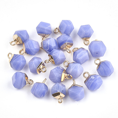 NBEADS Electroplate Natural White Jade Charms, with Iron Findings, Faceted, Dyed, Golden, 11~12x8x8mm, Hole: 1.5mm
