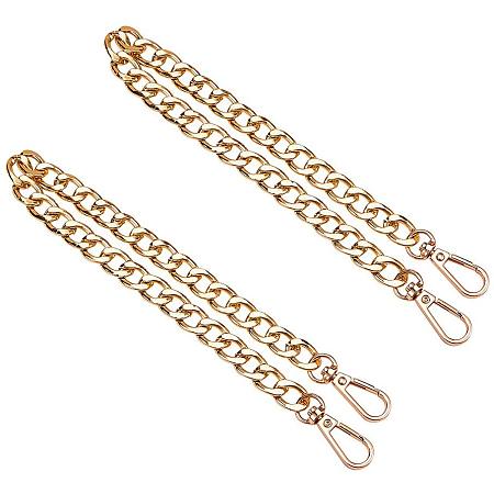 PandaHall Elite 2 Pack 4.7 Inch Aluminum Bag Flat Chain Strap with Alloy Swivel Clasps Handbag Chain Straps Metal Bag Strap Replacement Purse Clutches Handles, Golden