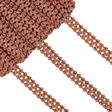 BENECREAT 15 Yard Faux Leather Braid Trims Saddle Brown PU Imitation Leather Braid Ribbon 1/2 inch Wide for Dress Curtain Home Decor, DIY Sewing Craft, 2mm Thick