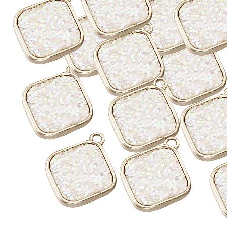 ARRICRAFT Environ 50pcs Golden Alloy Rhombus Pendants with Decoration of Ivory Sequins/Palettes Chips Charms and Pendants for Necklace, Earring, Bracelet Jewellery Making,22.5x19x3mm, Hole: 2mm