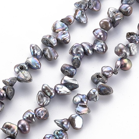 Honeyhandy Natural Keshi Pearl Beads Strands, Cultured Freshwater Pearl, Dyed, Nuggets, Gray, 6~15x4~8x2~5mm, Hole: 0.5mm, about 80~84pcs/strand, 14.96 inch(38cm)