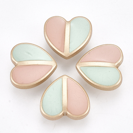 CCB Plastic Shank Buttons, with Enamel, Heart, Matte Gold Color, Colorful, 17.5x18.5x8.5mm, Hole: 3.5mm