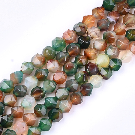 Natural Agate Beads Strands, Dyed, Faceted, Star Cut Round Beads, Sea Green, 9~10x9~10x9~10mm, Hole: 1mm, about 37pcs/strand, 14.5 inch