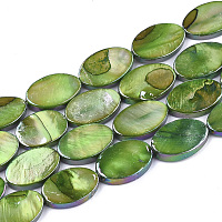 Honeyhandy Freshwater Shell Beads Strands, AB Color, Dyed, Oval, Lime Green, 13~15x10~11x2~3mm, Hole: 1mm, about 26~28pcs/strand, 15.5 inch