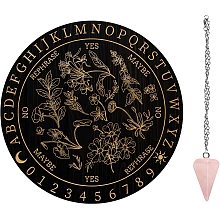 AHANDMAKER 7.8" Witch Pendulum Board, Witchcraft Plants Wooden Dowsing Planchette with Rose Quartz Crystal Dowsing Pendulums Witchcraft Divination Tools for Spirit Altar Decoration