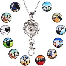 SUNNYCLUE 1 Box 12 Styles Cow Themed Snap Button Lanyards for ID Badges Office ID Badge Lanyard Holder Dairy Milk Cow Farm Animal Stainless Steel Chain Snap Glass Buttons Jewelry Pendant 30 inches