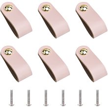 GORGECRAFT 6Pcs Leather Handles Vintage Cabinet Door Handle Pink Color Leather Drawer Pulls for Kitchen Bathroom Cabinets Cupboards Wardrobe Dresser, 143x25mm