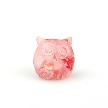 Honeyhandy Owl Resin Figurines, with Natural Rose Quartz Chips inside Statues for Home Office Decorations, 17~18.5x18.5x18mm