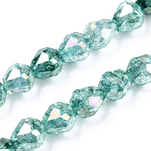 Honeyhandy Transparent Electroplate Glass Beads Strands, AB Color Plated, Faceted, Teardrop, Light Sea Green, 10.5x10mm, Hole: 1.2mm, about 33pcs/strand, 13.78 inch(35cm)