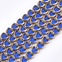 Honeyhandy Electroplate Glass Beads Strands, Edge Plated, Heart, Blue, 10x10x4mm, Hole: 1mm, about 30pcs/strand, 11.4 inch