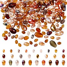 Nbeads 178Pcs Glass Beads, Teardrop, Faceted, Transparent/Opaque, Mixed Style, Peru, 6~12x4~8mm, Hole: 0.9~1.4mm