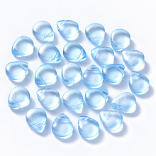 Arricraft Transparent Spray Painted Glass Beads, Top Drilled Beads, with Glitter Powder, Teardrop, Light Sky Blue, 12.5x10.5x5.5mm, Hole: 0.9mm