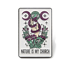 Honeyhandy Magic Theme  Enamel Pin, Electrophoresis Black Alloy Brooch for Backpack Clothes, Word Nature Is My Church, Snake & Triple Moon & Plants, 30.5x20.5x1.6mm